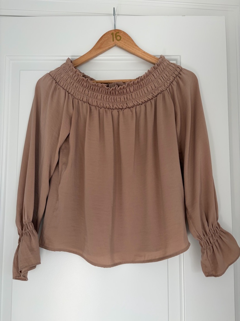 Guess Women’s Off-Shoulder Smocked Neck Bethany Blouse - Gold